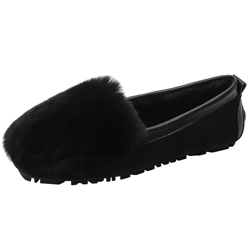 Mocasines forrados de lana para mujer Otoño e Invierno 2023 nuevos zapatos de felpa planos para mujer desgaste exterior slip-On Plus size Pumps 41-43