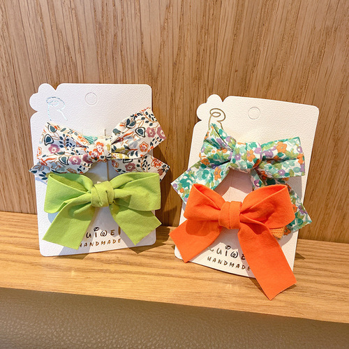Korean floral bow hairpin children's side hairpin headdress cute princess flower clip little girl hair accessory