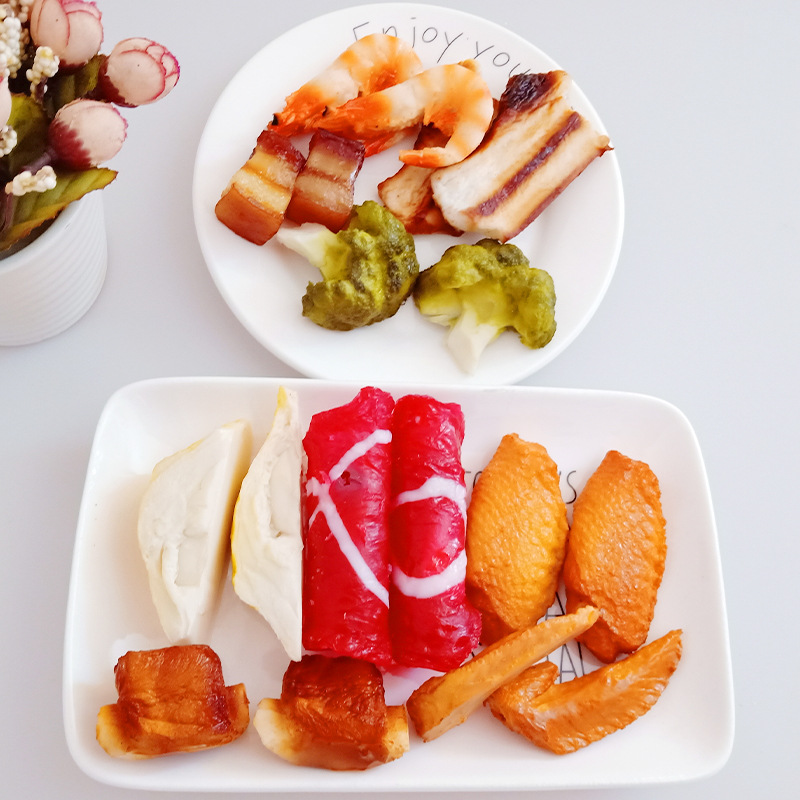 仿真水果蔬菜 食品模型 五花肉片 猪肉 腊肉片 橱柜装饰品食玩具