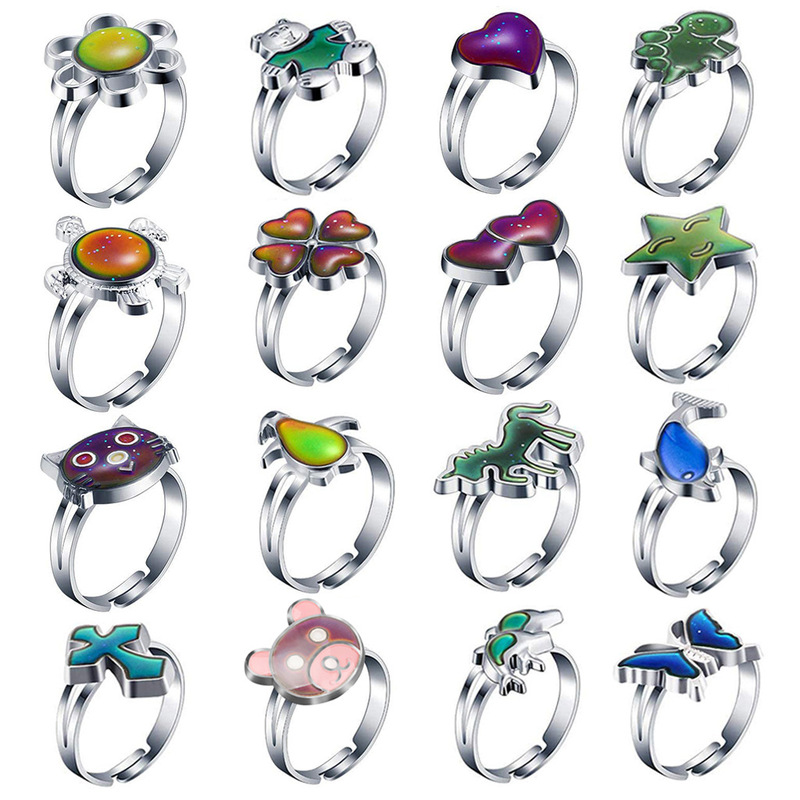 Factory Cross-border Fashion Women's Ring Niche Design Simple Children's Princess Cartoon Cute Animal Temperature Changing Ring
