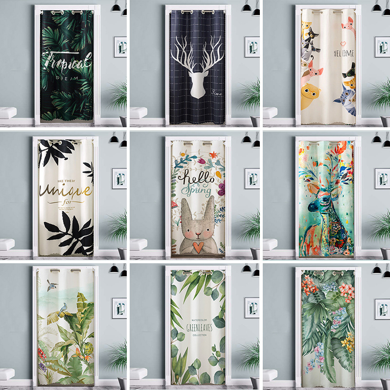 Nordic Simple Fabric Door Curtain for Bedroom, Home Use, No-Drill Partition Curtain, Kitchen, Toilet, Bathroom Blocking Curtain, Window Curtain