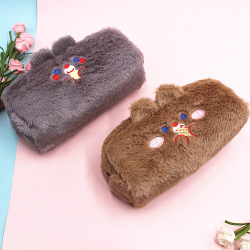  cross-border large-capacity puff pencil bag cute bear student plush stationery bag pencil case soft wallet