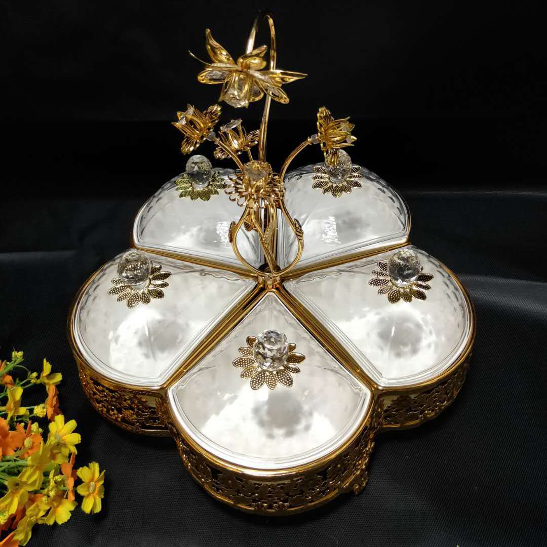 厂家直供现代客厅心形五碗干果盘家用创意小吃零食糖果分格盘批发