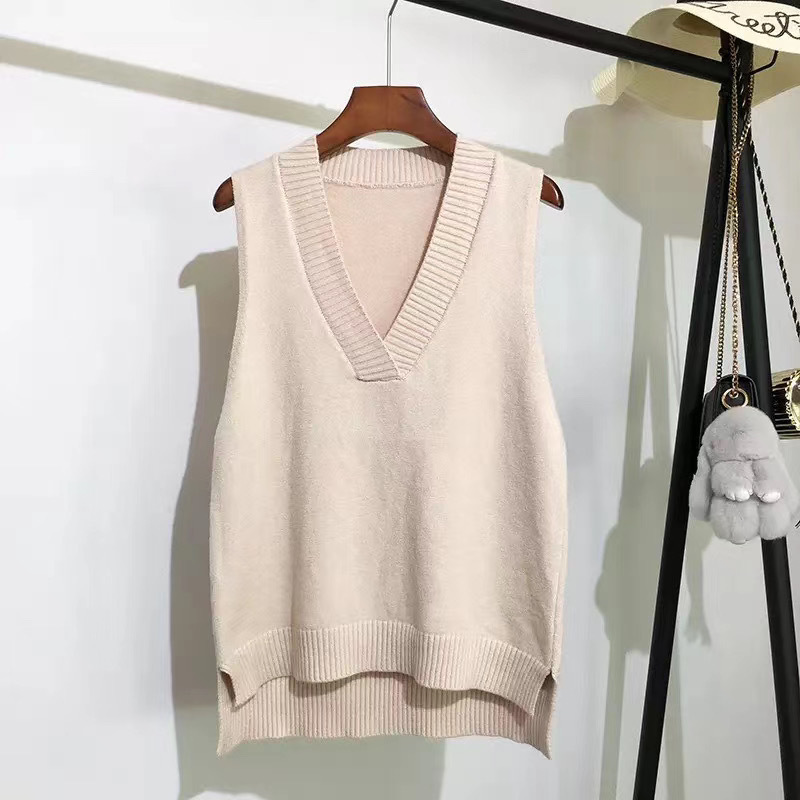 Autumn and Winter Simple V Neck Retro Vest Knitted Women's Pullover Loose Sleeveless Vest Spring & Fall Versatile Sweater Vest