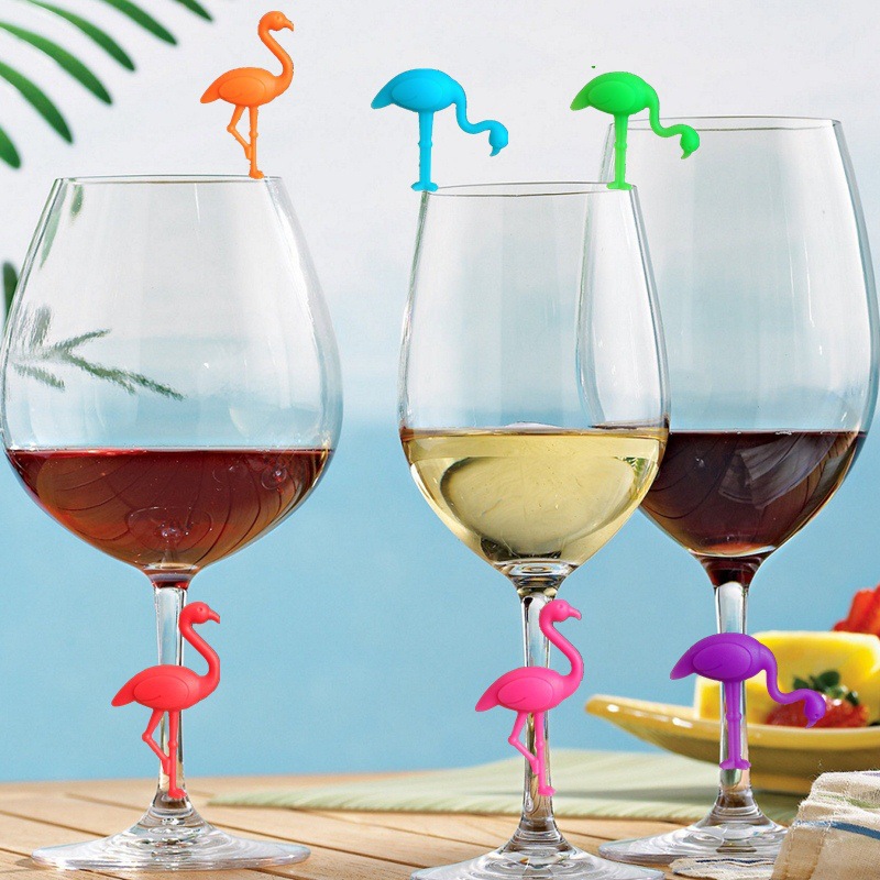Creativo Flamingo vidrio de vino marcador de silicona animal partido reconocedor de vidrio de vino beber marcador