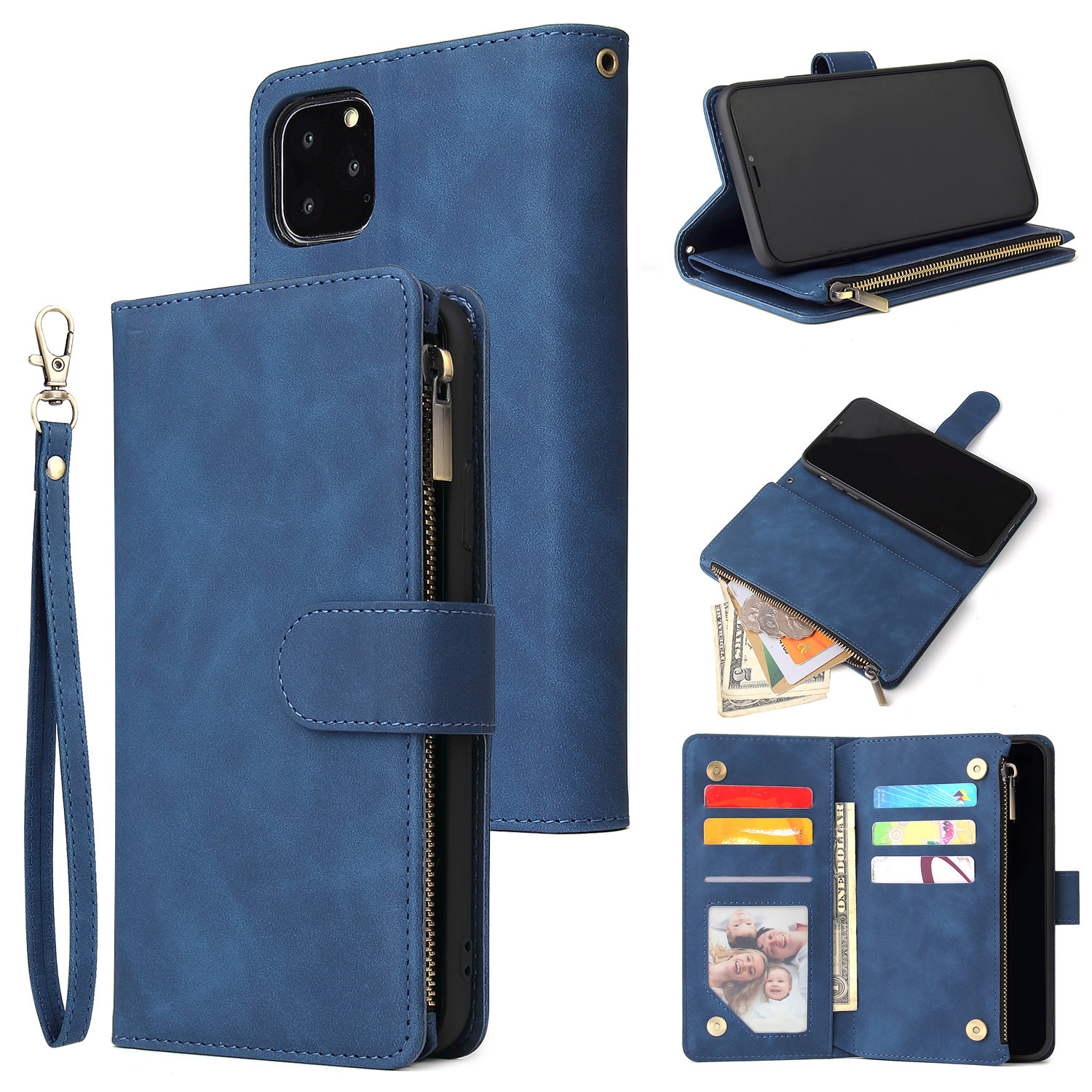Suitable For IPhone 12 Zipper Phone 17 Pro Max Stand Multi-Card Wallet Leather Case XS_voghion.com