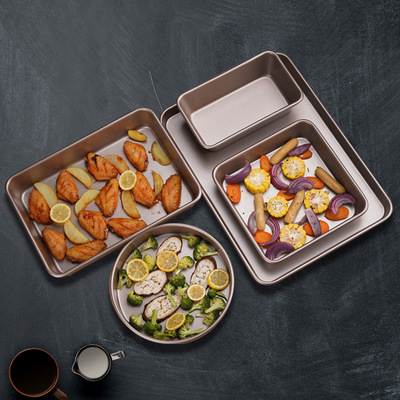 亚马逊烤盘套装加厚款不沾多功能 专业方形圆形耐高温烘焙烤盘|ms