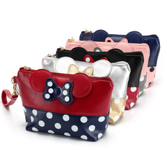 歐美米奇蝴蝶結pu化妝包可愛卡通圓點手拿女包化妝品收納包