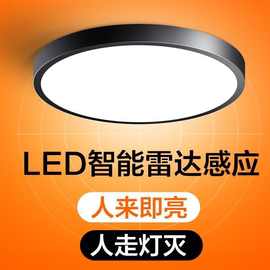 智能走廊工程过道楼梯LED灯圆形声控人体雷达感应吸顶灯超亮