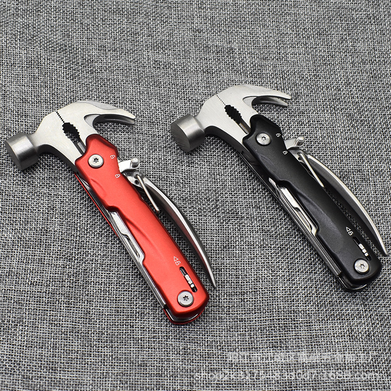 户外多功能 不锈钢组合车载工具 野营工具 便携救生羊角锤