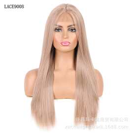 欧美女士前蕾丝假发头套 浅棕色长直发头套现货批发 可一件代发