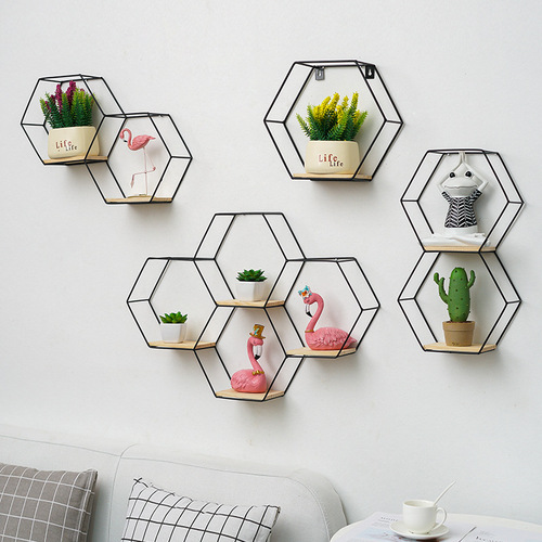 Nordic ins style wall storage rack living room room wall hanging creative wall hexagonal combination storage rack