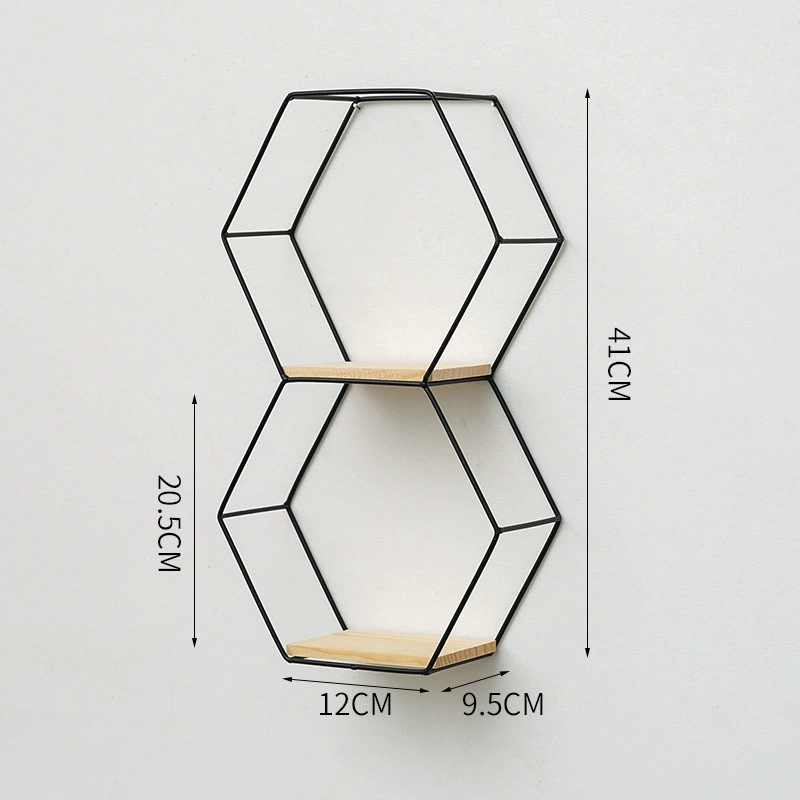 Wall storage rack hexagonal, no‑punch metal hanging shelves, modular single & multi‑unit combinations