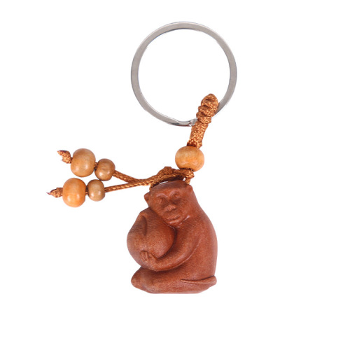 Car pendant twelve zodiac carved peach wood three-dimensional key chain transfer gift wooden pendant key chain