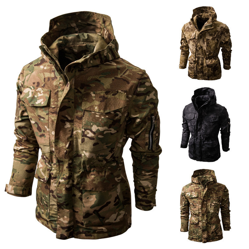 Amazon European Camouflage Outdoor Tactical Hooded Jacket Men's Workwear Spring and Autumn Style Stand Collar