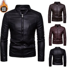 外贸亚马逊2020秋冬男士韩版时尚加绒加厚立领夹克PU皮衣外套男