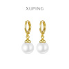 Golden jewelry, demi-season retro earrings from pearl, 24 carat white gold, French retro style