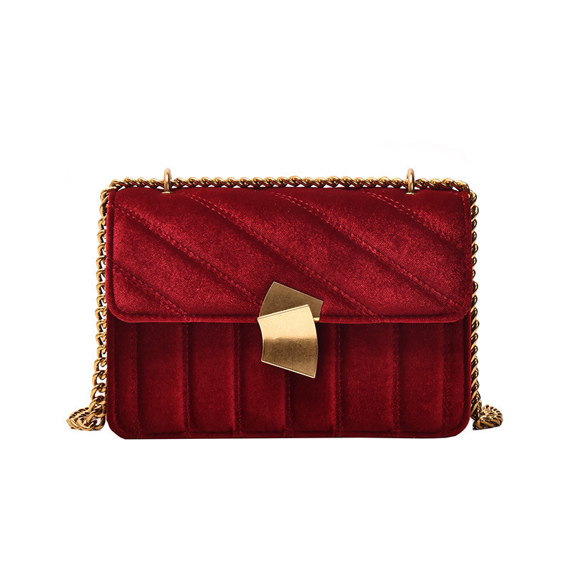 Women's Crossbody Bag 2025 New Style Velvet Retro Handbag Single Shoulder Metal Lock Chain Bag Versatile