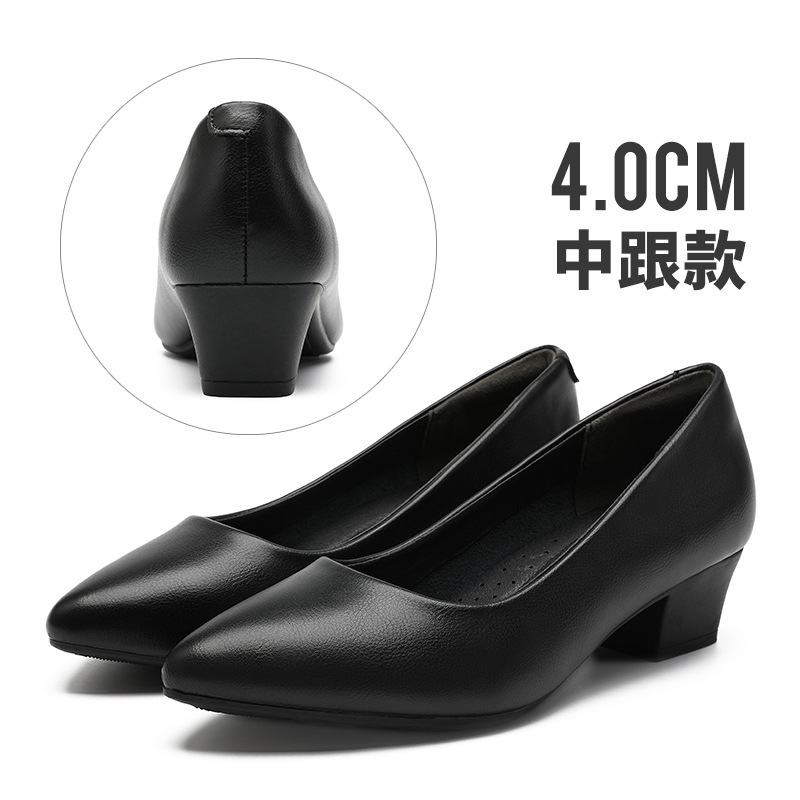 블랙 가죽 미드 힐 4cm D1116-2