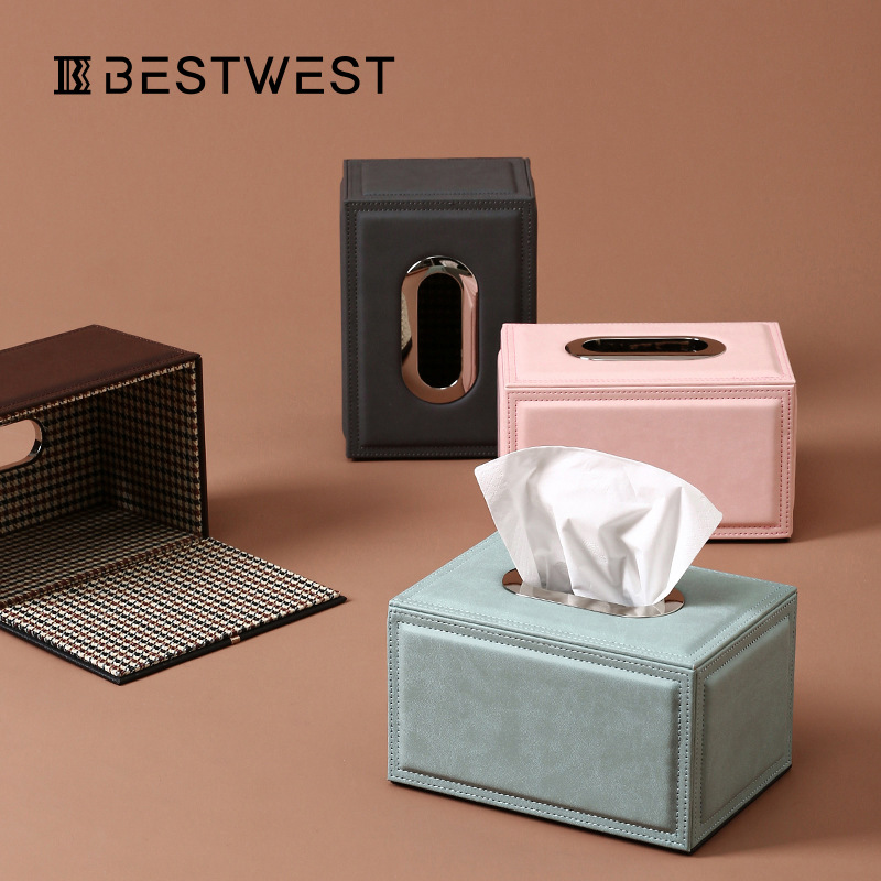 Best West Modern Simple High-end Light Luxury Leather Tissue Box Home Dining Room Living Room Bedroom Tissue Box