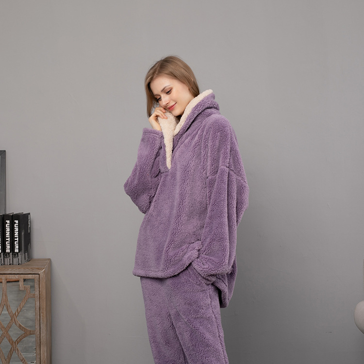 Automne et hiver pour femmes, simple, ample et décontracté, col de fruits verts, femmes chaudes et épaisses, peuvent être portées à l'extérieur, pyjamas pour la maison, robes_voghion.com