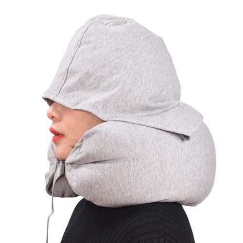 Travel pillow, particle hooded U-shaped pillow, Japanese-style multifunctional neck pillow, airplane nap pillow with hood, neck pillow
