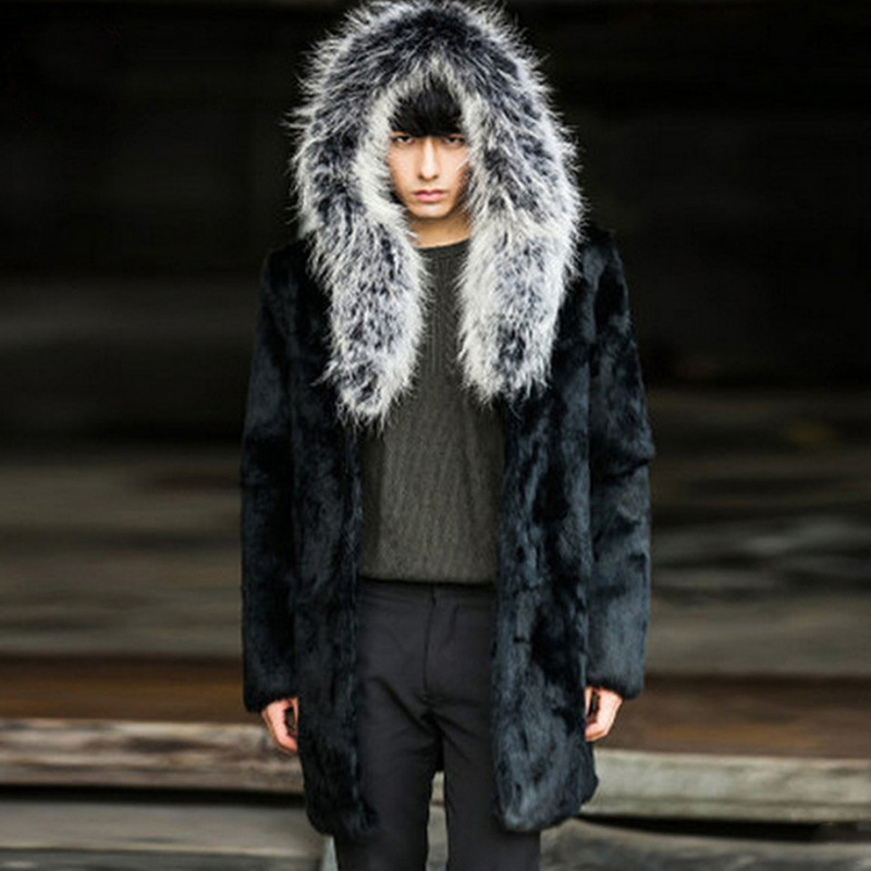Men's Imitation Mink Fur Coat Winter Thicken Hooded Jacket Warm