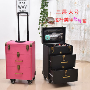 Cross-border popular tattoo manicure cosmetic case multi-functional multi-layer makeup beautiful exquisite universal wheel cosmetic case trolley