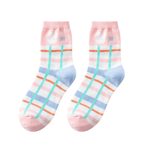 Korean cute Japanese marshmallow plaid bear cotton mid-tube rabbit sweet soft girl mid-length sports socks