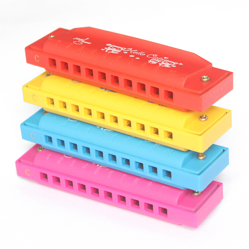 Venta al por mayor de plástico para niños armónica de dibujos animados para niños de 10 hoyos de educación temprana para niños instrumento musical regalo juguetes creativos
