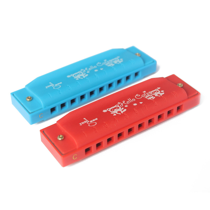 Venta al por mayor de plástico para niños armónica de dibujos animados para niños de 10 hoyos de educación temprana para niños instrumento musical regalo juguetes creativos