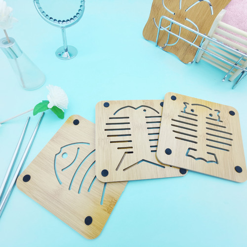 Home wooden cartoon insulation mat, dining table mat, non-slip pot mat, creative cute mat, tea coaster, bowl mat, coaster