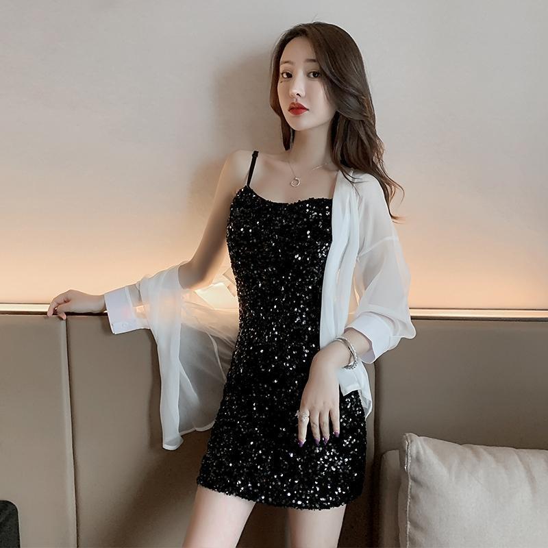 Nightclub Wear Sexy Sequined Hip-Hugging Dress Slim Fit Bling Suspender Skirt Autumn and Winter Inner Bottoming Skirt