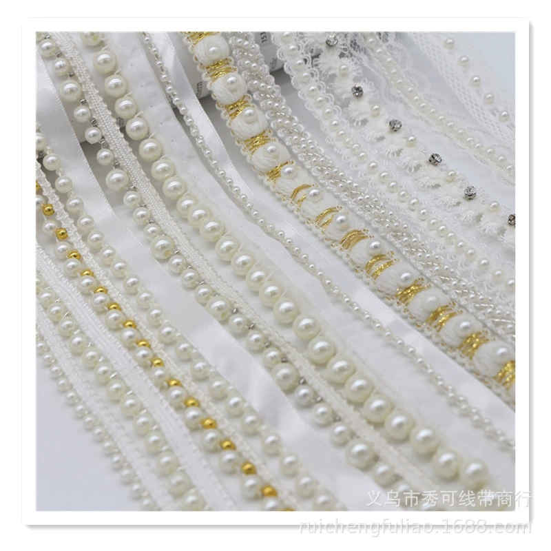 Ready handmade beaded lace, pearl ribbon, Hanfu Xiaoxiangfeng clothing placket decorative accessories diy material