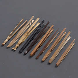 手工雕刻竹制茶夹创意茶道零配 竹夹子碳化防滑竹夹茶具配件批发