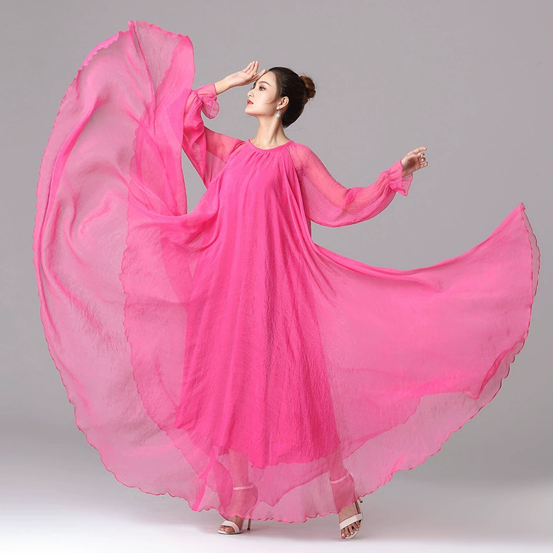 Wholesale brocade silk wrinkled dress new imitation silk chiffon literary retro oversized bohemian skirt mori girl