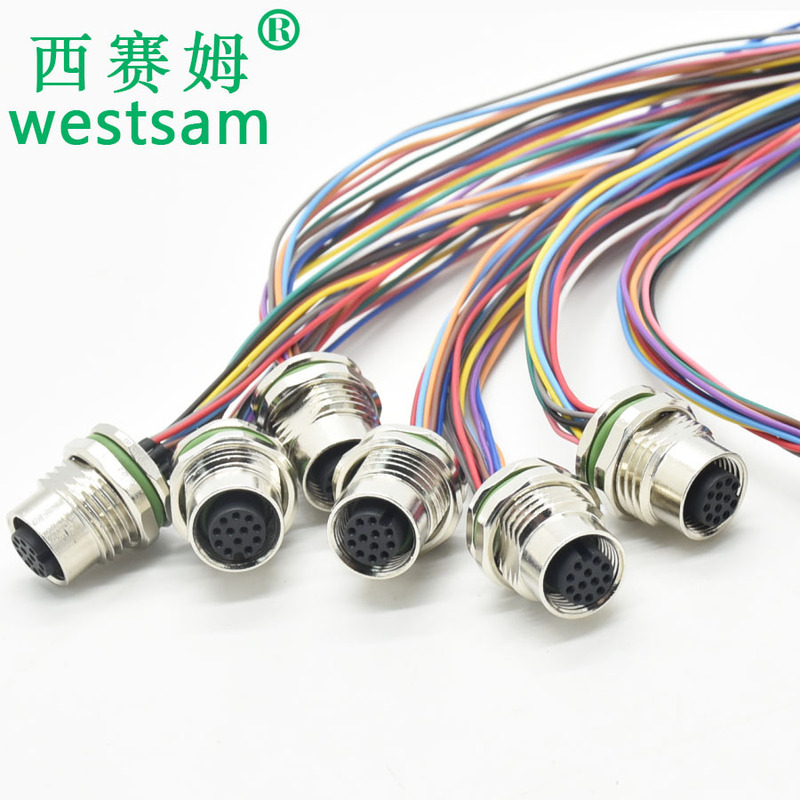 Aviation Plug Flange Base with Wire Welding Plate 12-Core Female Socket M12 Circular Connector Signal Transmission