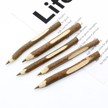 自然树枝木质铅笔环保可降解环保树皮圆珠笔激光镭射印刷广告logo