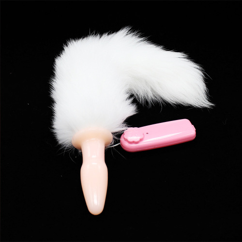Feather toy vibrating anal plug, sex toy, silicone female backcourt appliance, flesh-colored real fur fox tail for couples
