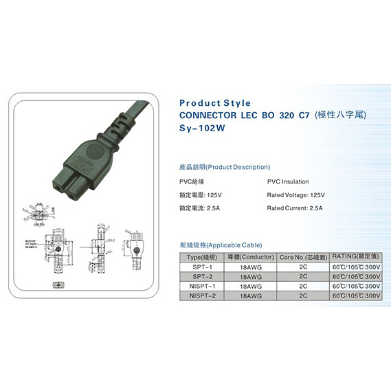 美式两插带保险管电源线插头 美规UL电源插头 电源插头厂家直销