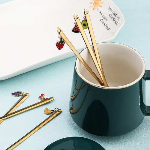 A creative ins style pendant fruit spoon hanging decoration dessert cake small spoon stainless steel coffee mixing spoon gift box