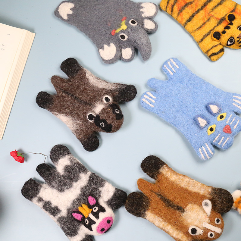 Personalizado lindo fieltro de lana animal montaña placemat almohadilla de aislamiento lindo Tigre gato accesorios para el hogar