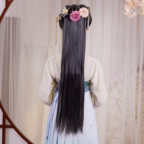 Ancient costume hair extensions for long straight hair, lengthened and thickened wigs, Hanfu wig styling, three-card, four-card, five-card straight hair pieces