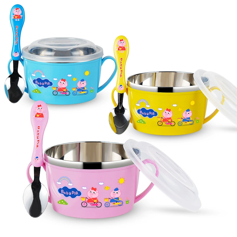 Children's cartoon dinner plate stainless steel for home use for food, anti-scald, fall protection