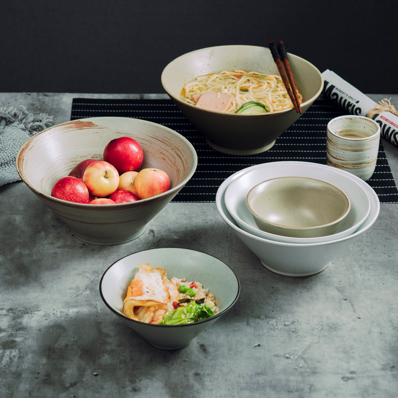 Jingdezhen ceramic tableware noodle bowl thickened large soup bowl horn Bowl Japanese handmade stoneware bucket ramen bowl Jingdezhen ceramic tableware noodle bowl thickened large soup bowl horn Bowl Japanese handmade stoneware bucket ramen bowl