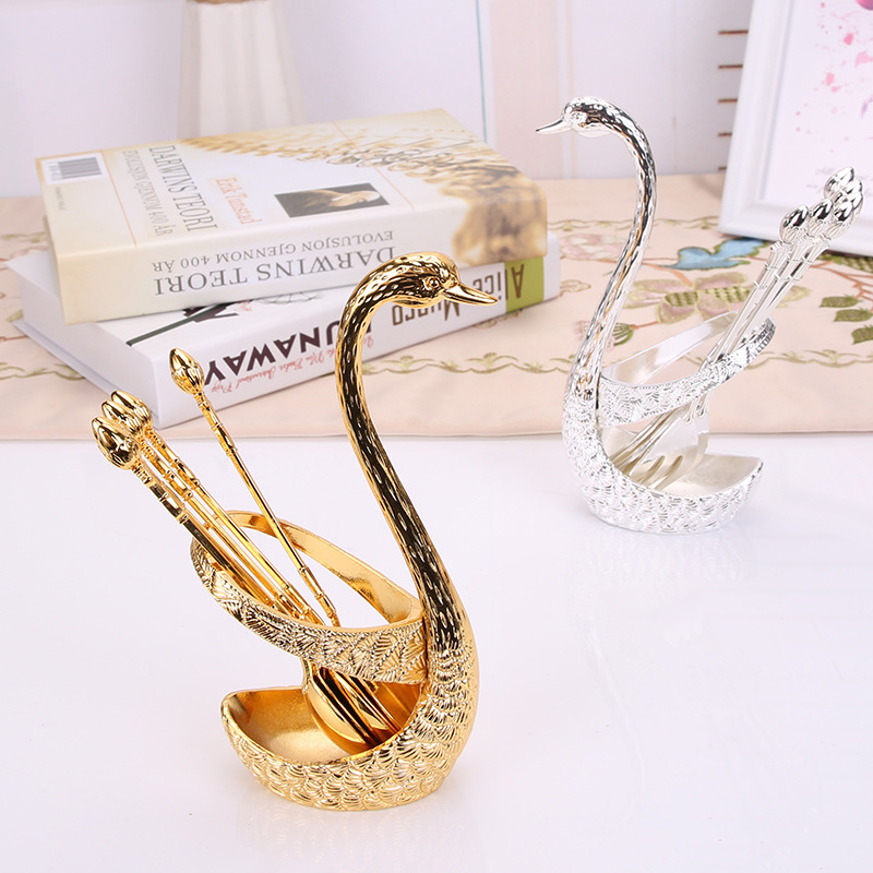 Cygnus Fruit Fork Sweet Fork Coffee Spoon Set Household Fashionable Ornaments Fashionable Kitchen Storage Rack