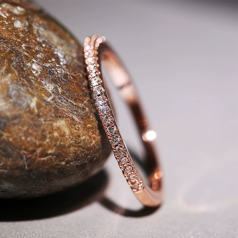 Ring (CAOSHI) Minimalistic Zirconium Micro-Inlaid Universal Ring, Copper, Sizes 5–10