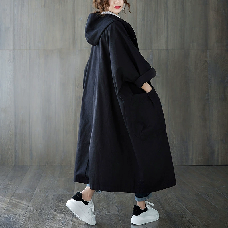 Длинный плащ с капюшоном, Oversize макси-жакет, Осень отдыха, один размер
