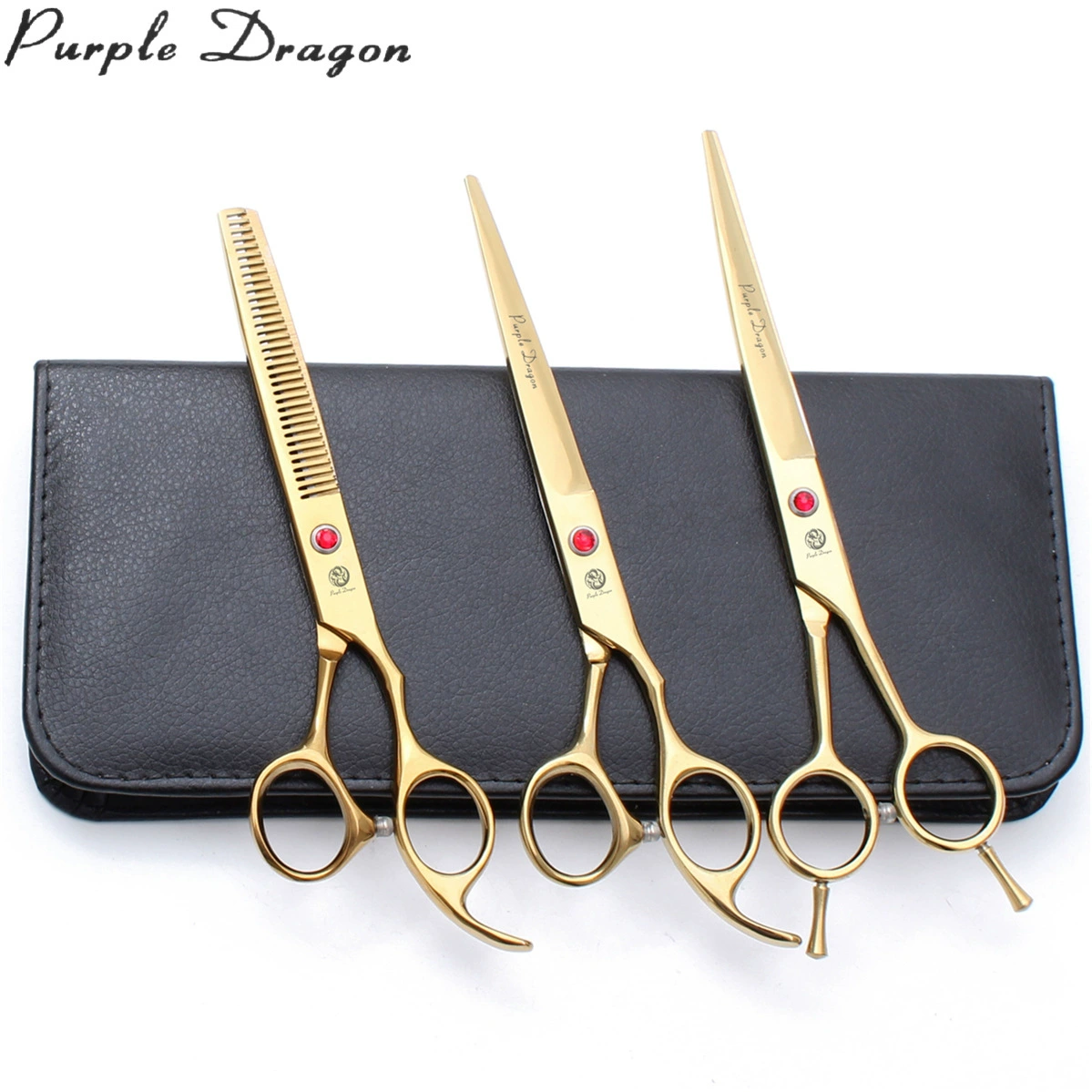 Purple Dragon 7.0 -inch Blue 3 Package Pets Straight Cut Flating Foot Cut, Cut, Shear Cosmetic Scissors Dog