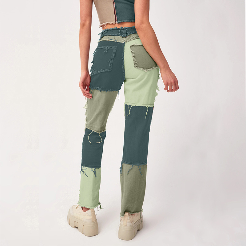 Primavera y verano nuevo Amazon moda europea y americana lavado teñido costura cintura alta cadera apretada recta Xintang jeans